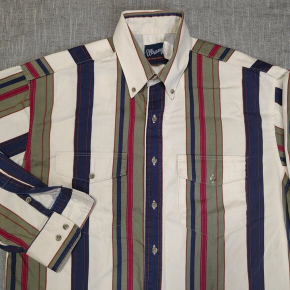 VINTAGE Wrangler Brushpopper Shirt Size Large 16.5 Striped Long Sleeve Western - Picture 2 of 12